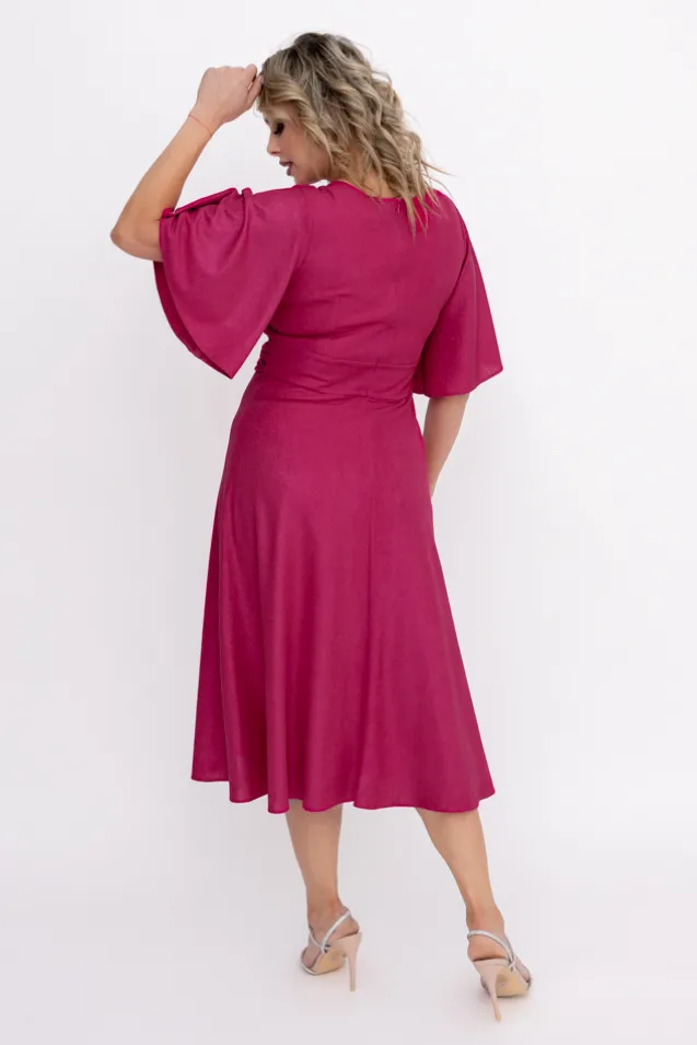 Amarantowa Sukienka błyszcząca z marszczeniem RICOTO