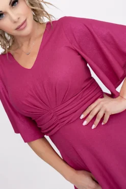 Amarantowa Sukienka błyszcząca z marszczeniem RICOTO