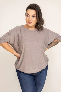 Beżowa Bluzka Brokatowa DEQUZI