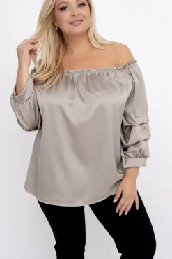 Beżowa Bluzka z marszczonymi rękawami HENDI