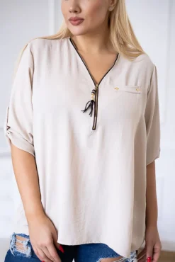 Beżowa Bluzka z rozsuwanym dekoltem MERXIO