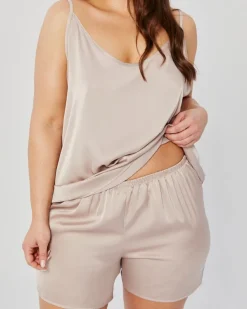 Beżowa Piżama satynowa z szortami PELOZI