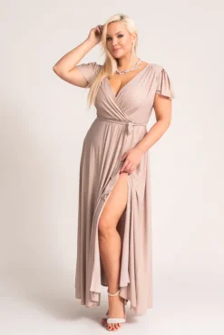 Beżowa Sukienka brokatowa HESIO