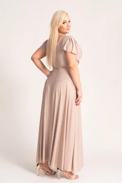 Beżowa Sukienka brokatowa HESIO