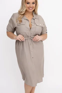 Beżowa Sukienka szmizjerka SAFERI