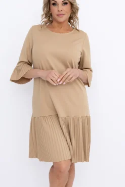 Beżowa Sukienka z plisowaną falbaną SENORI