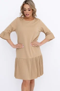 Beżowa Sukienka z plisowaną falbaną SENORI