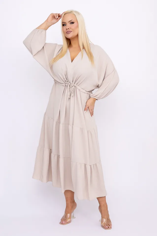 Beżowa Sukienka z rozcięciem TERUMI