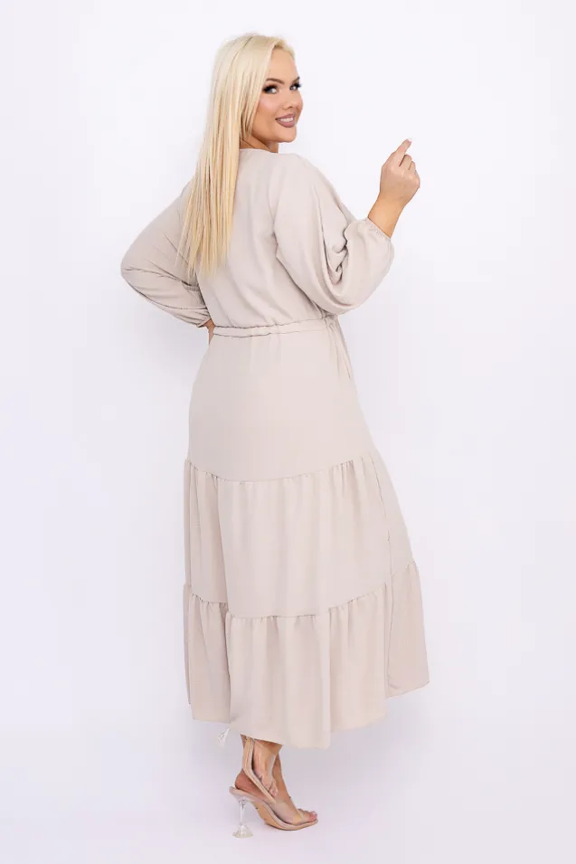 Beżowa Sukienka z rozcięciem TERUMI