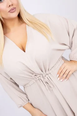 Beżowa Sukienka z rozcięciem TERUMI