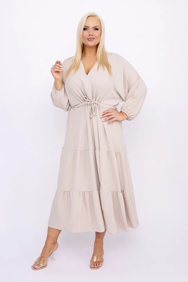 Beżowa Sukienka z rozcięciem TERUMI