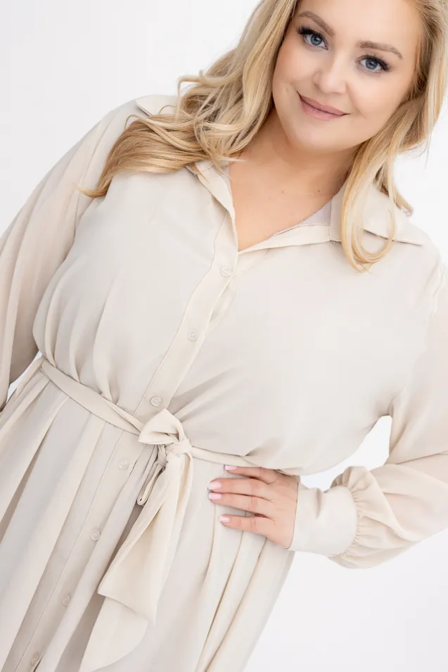Beżowa szyfonowa Sukienka koszulowa EFARINO