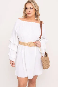 Biała Sukienka z marszczonymi rękawami LERTIA