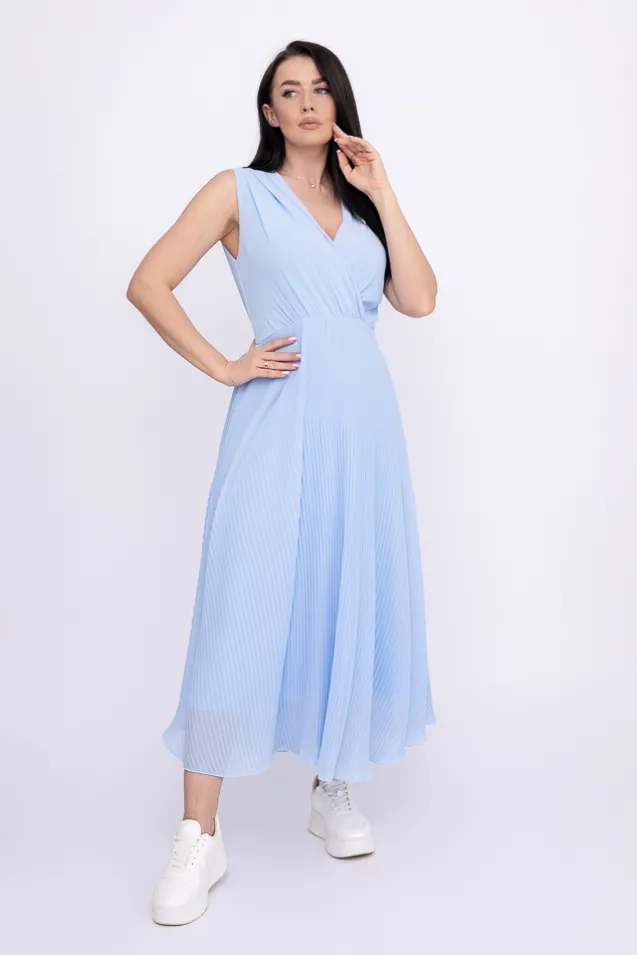 Błękitna plisowana Sukienka szyfonowa GUSTEN