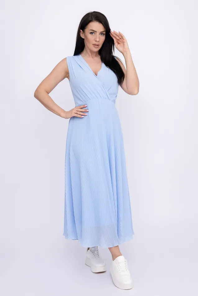 Błękitna plisowana Sukienka szyfonowa GUSTEN