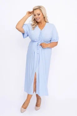 Błękitna Sukienka brokatowa MONSORI