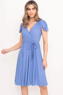 Błękitna Sukienka brokatowa GENVELI