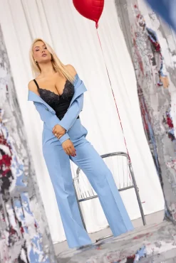 Błękitny Garnitur dwurzędowy ALISON