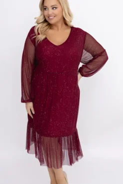 Bordowa błyszcząca Sukienka siateczkowa ORUZI Wzór 1