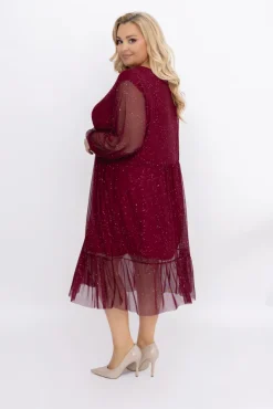 Bordowa błyszcząca Sukienka siateczkowa ORUZI Wzór 1