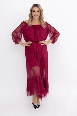 Bordowa błyszcząca Sukienka siateczkowa RAGIA Wzór 1