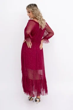 Bordowa błyszcząca Sukienka siateczkowa RAGIA Wzór 1