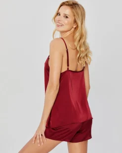 Bordowa Piżama satynowa z szortami PELOZI