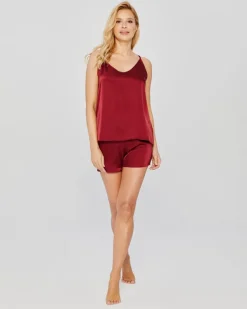 Bordowa Piżama satynowa z szortami PELOZI