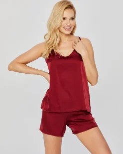 Bordowa Piżama satynowa z szortami PELOZI