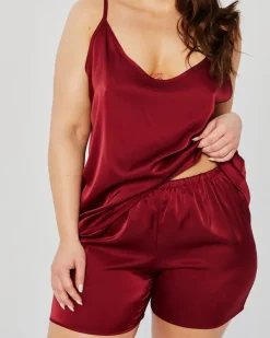 Bordowa Piżama satynowa z szortami PELOZI
