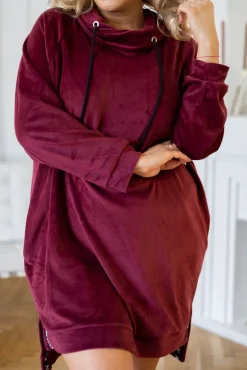 Bordowa Sukienka welurowa PERIO