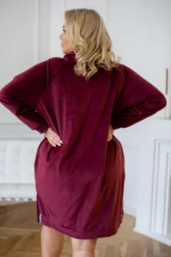 Bordowa Sukienka welurowa PERIO