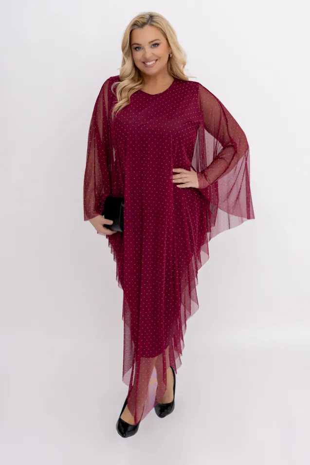 Bordowa Sukienka z siateczką BASTORIA Wzór 1