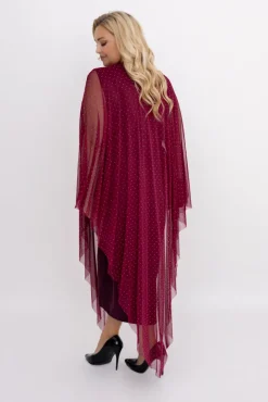 Bordowa Sukienka z siateczką BASTORIA Wzór 1