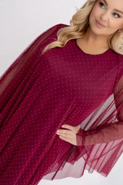 Bordowa Sukienka z siateczką BASTORIA Wzór 1