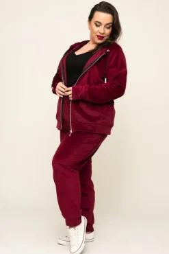 Bordowy Komplet Dresowy POLIN Welurowy