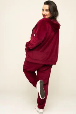 Bordowy Komplet Dresowy POLIN Welurowy