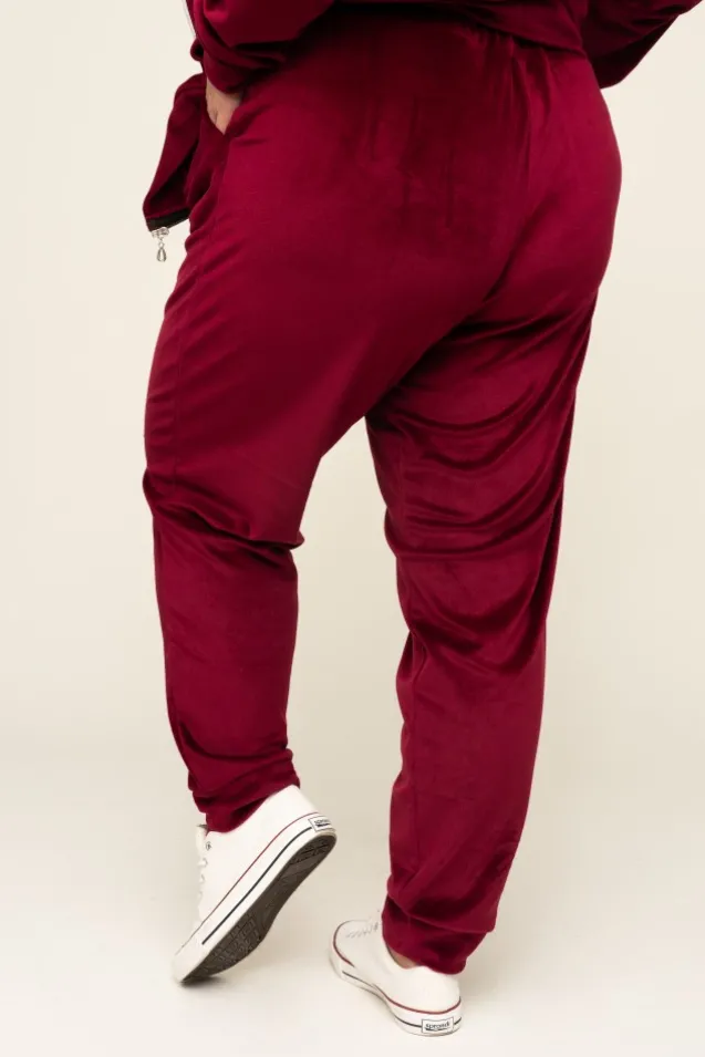 Bordowy Komplet Dresowy POLIN Welurowy