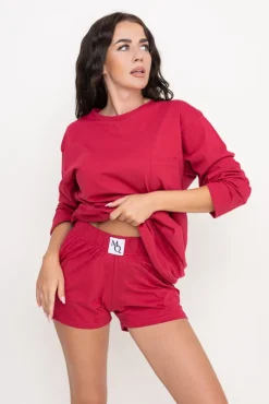 Burgundowa Piżama z szortami LEKREZI