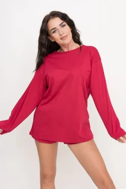 Burgundowa Piżama z szortami LEKREZI