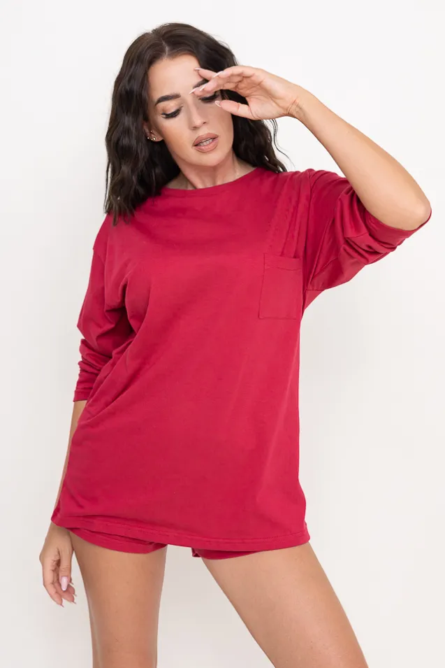 Burgundowa Piżama z szortami LEKREZI