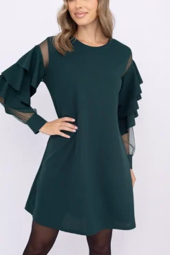 Butelkowozielona Sukienka z falbanami DARIEN
