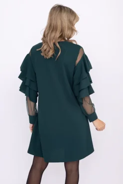 Butelkowozielona Sukienka z falbanami DARIEN