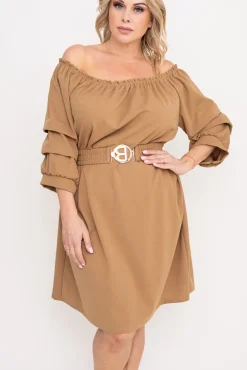 Camelowa Sukienka z paskiem VOUGI