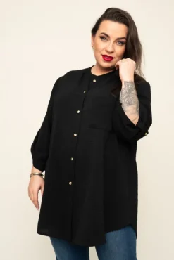 Czarna Koszula ze stójką LERIA