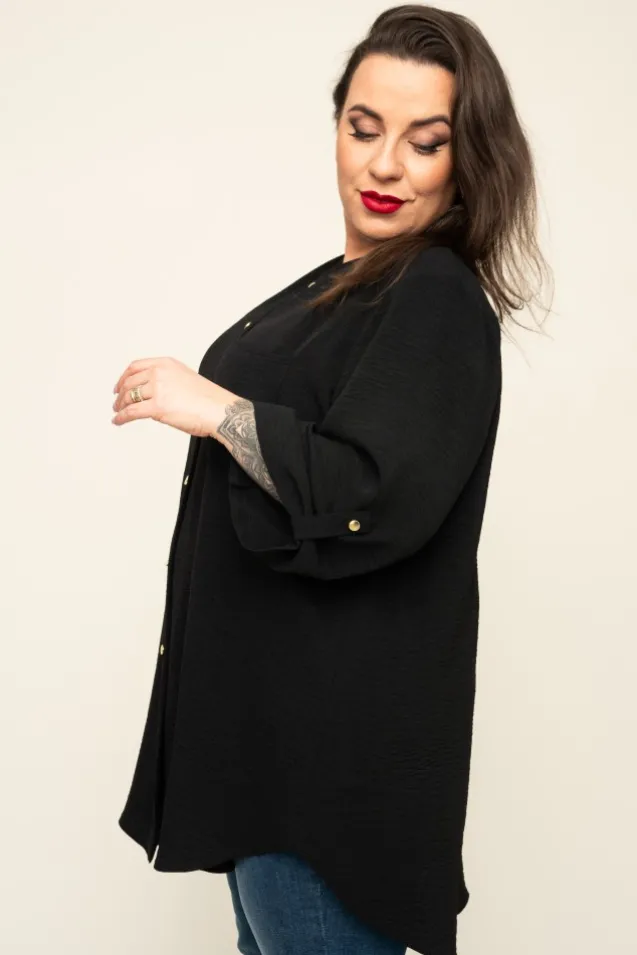 Czarna Koszula ze stójką LERIA