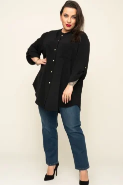 Czarna Koszula ze stójką LERIA