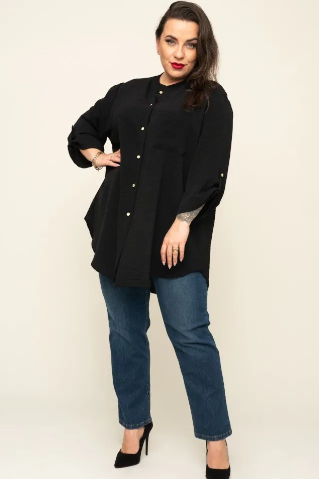 Czarna Koszula ze stójką LERIA