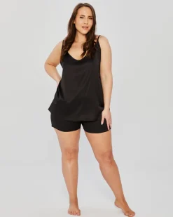 Czarna Piżama satynowa z szortami PELOZI