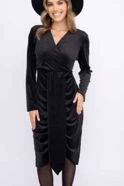 Czarna Sukienka welurowa PAFINERI